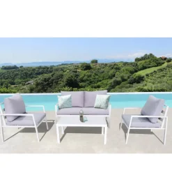 Sale Set da giardino elica garden "helsinki" in alluminio bianco con 2 poltrone, un divano e un tavolino Mobili Da Giardino E Accessori