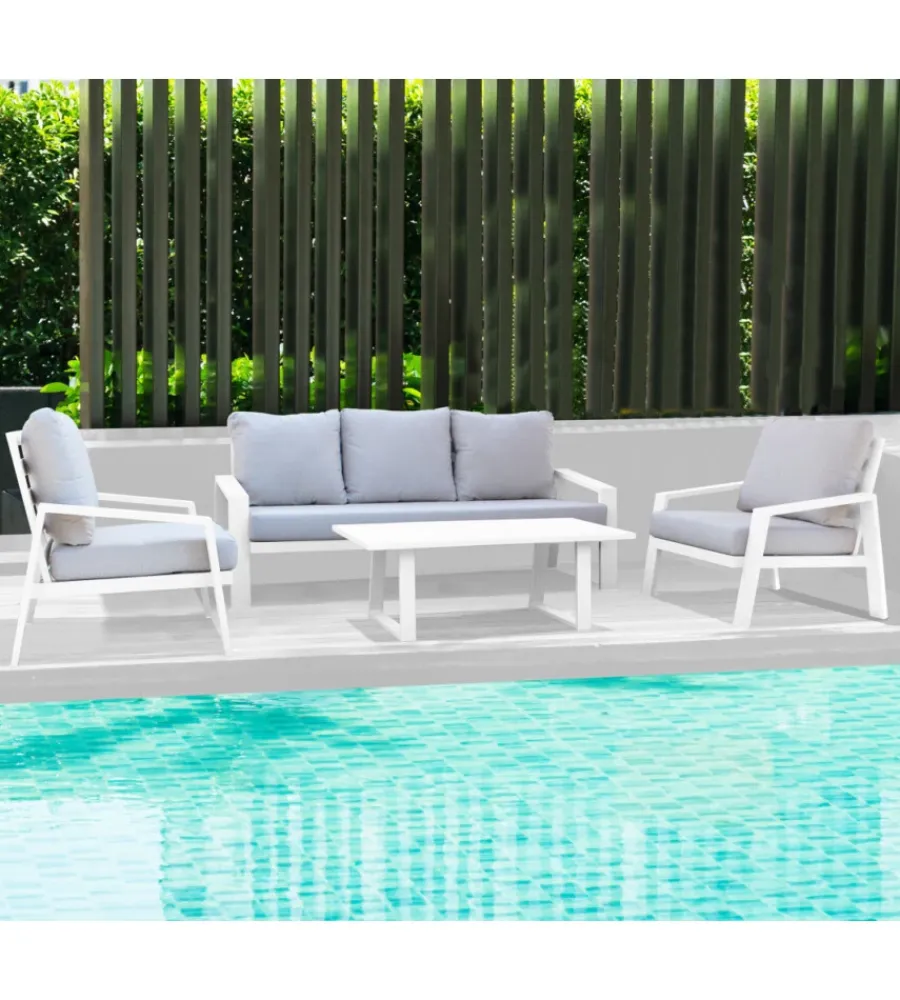 Mobili Da Giardino E Accessori- Set da giardino elica garden "santa cruz" in alluminio bianco 5 sedute e un tavolino