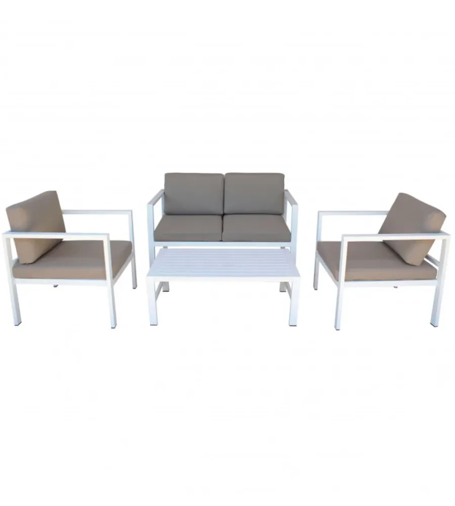Mobili Da Giardino E Accessori- Set da giardino elica garden "avana" in alluminio bianco con 2 poltrone, un divano e un tavolino