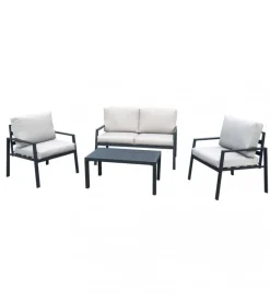 Outlet Set da giardino elica garden "helsinki" in alluminio antracite con 2 poltrone, un divano e un tavolino Mobili Da Giardino E Accessori