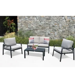 Outlet Set da giardino elica garden "helsinki" in alluminio antracite con 2 poltrone, un divano e un tavolino Mobili Da Giardino E Accessori