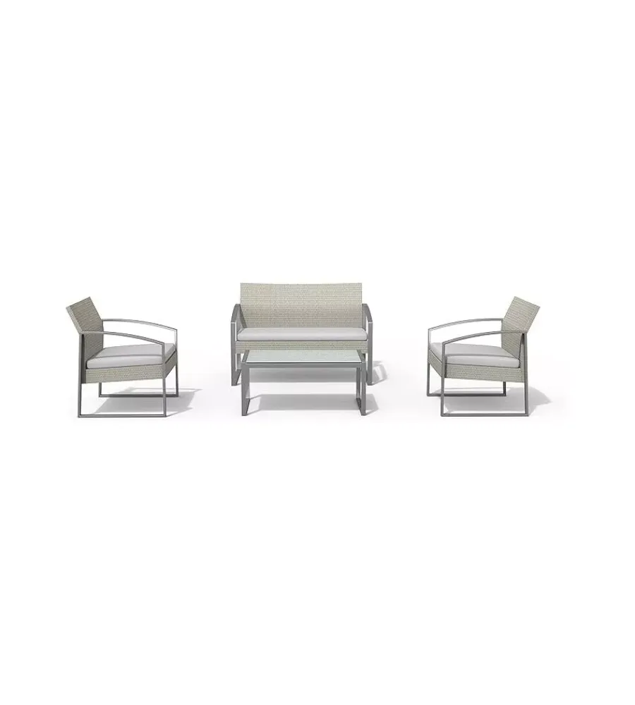 Mobili Da Giardino E Accessori|Set da giardino essenza "alicante" in acciaio bianco washed 4 posti