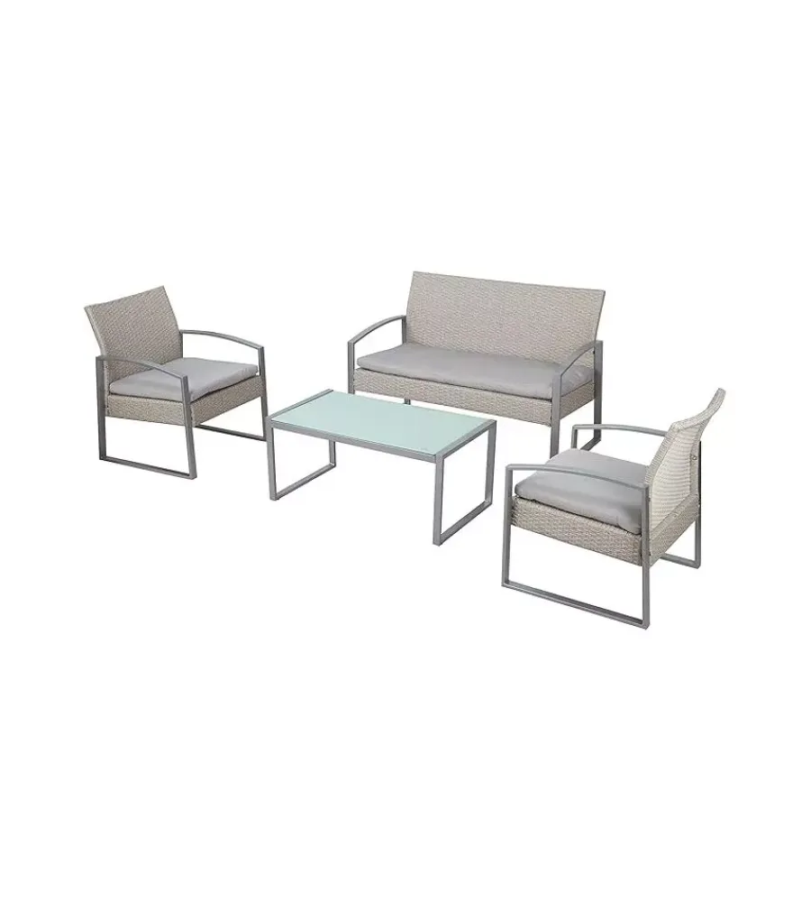 Mobili Da Giardino E Accessori|Set da giardino essenza "alicante" in acciaio bianco washed 4 posti