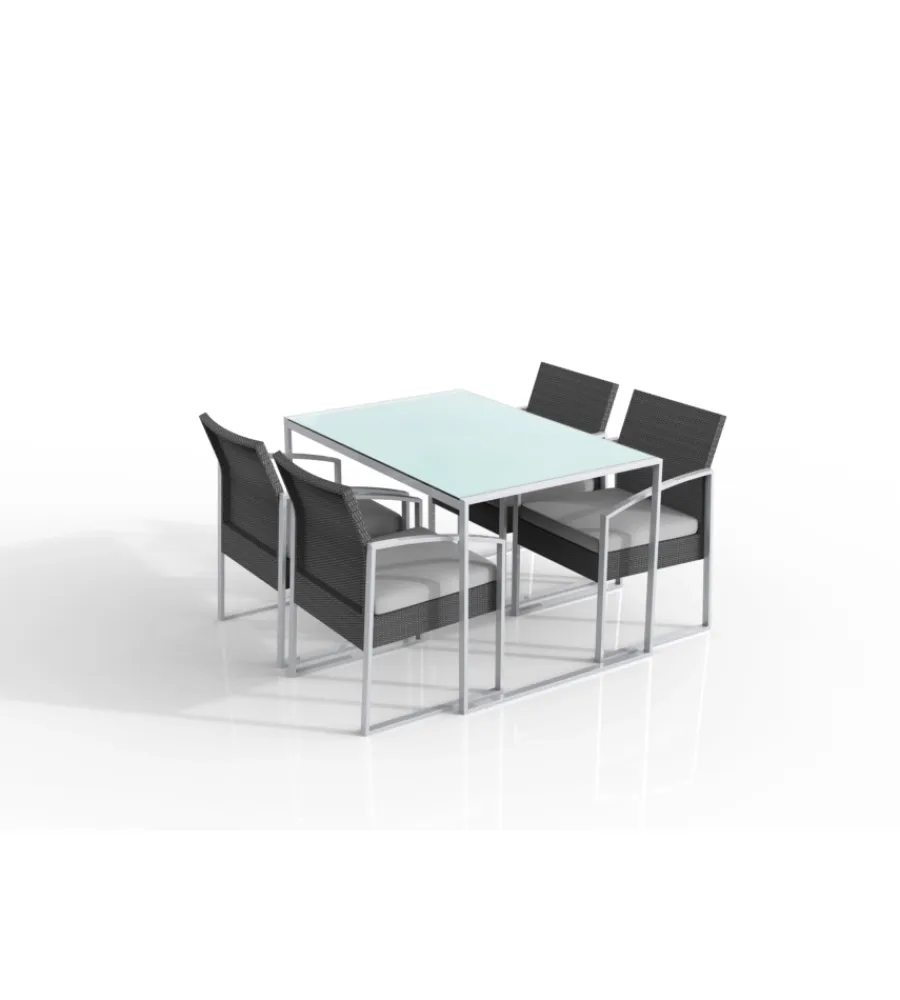 Mobili Da Giardino E Accessori- Set da giardino essenza "bilbao" in acciaio nero washed 4 poltrone 1 tavolo