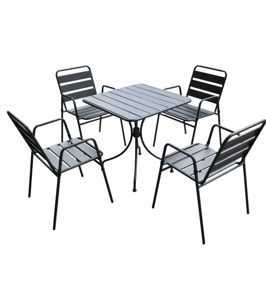 Mobili Da Giardino E Accessori- Set da giardino essenza "krystin" in acciaio antracite 4 sedie 1 tavolo