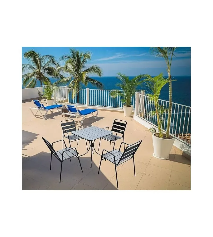Mobili Da Giardino E Accessori- Set da giardino essenza "krystin" in acciaio antracite 4 sedie 1 tavolo
