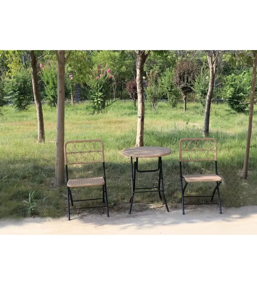 Set da giardino essenza "maui" in acciaio e polyrattan nero 2 sedie 1 tavolo Mobili Da Giardino E Accessori