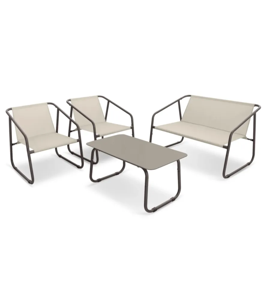 Mobili Da Giardino E Accessori- Set da giardino essenza "nizza" in acciaio marrone 2 poltrone 1 divano 1 tavolo