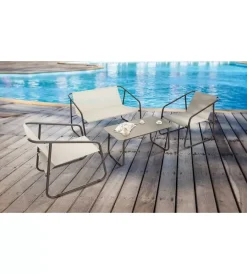 Mobili Da Giardino E Accessori- Set da giardino essenza "nizza" in acciaio marrone 2 poltrone 1 divano 1 tavolo