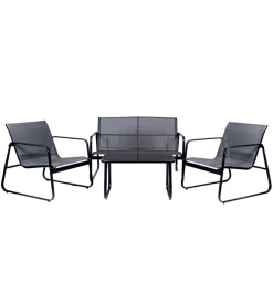Mobili Da Giardino E Accessori-EuroGarden Set da giardino in acciaio e textilene grigio 4 sedute e tavolino