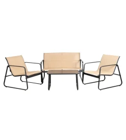 New Set da giardino "magnolia" in acciaio e textilene beige 4 sedute e tavolino Mobili Da Giardino E Accessori