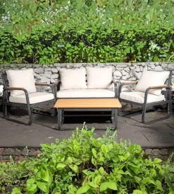 EuroGarden Mobili Da Giardino E Accessori|Set da giardino "anturium" in alluminio nero e cuscini ecrù 4 sedute