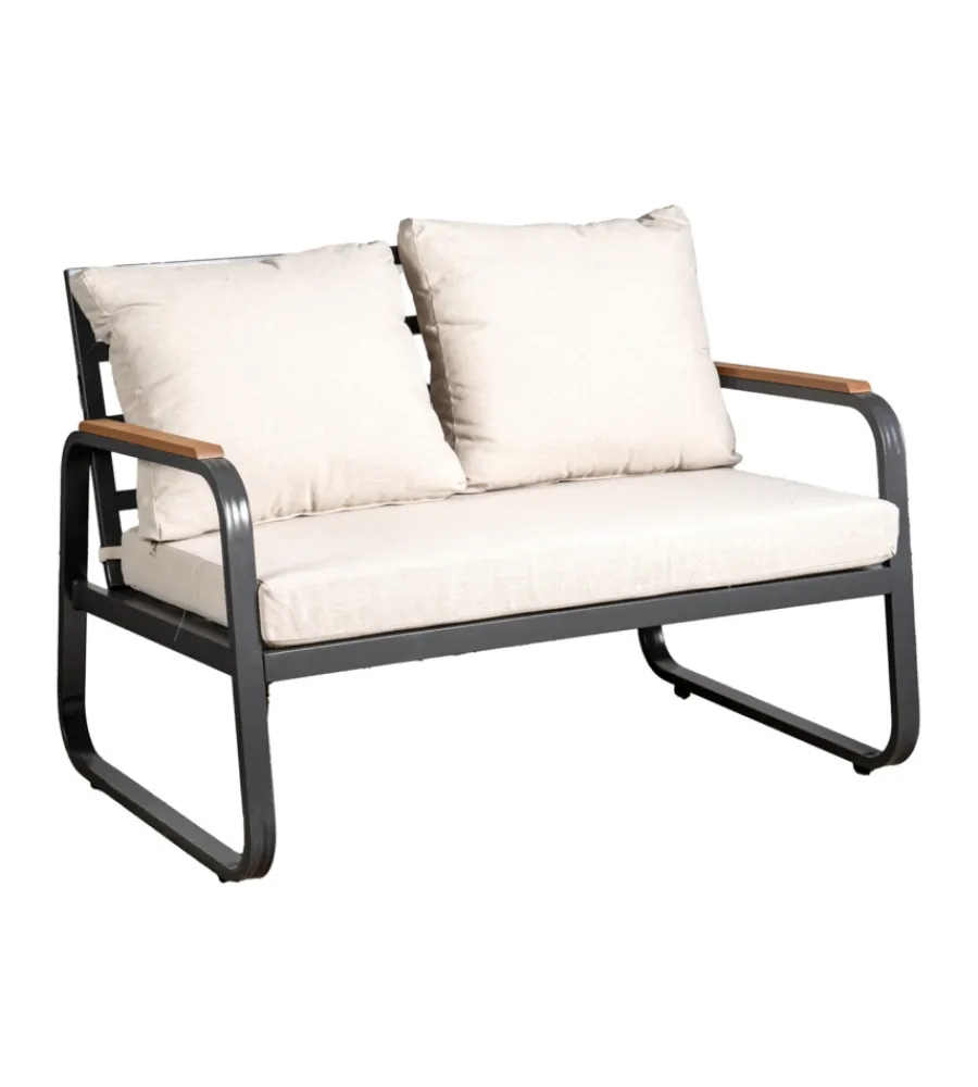 EuroGarden Mobili Da Giardino E Accessori|Set da giardino "anturium" in alluminio nero e cuscini ecrù 4 sedute