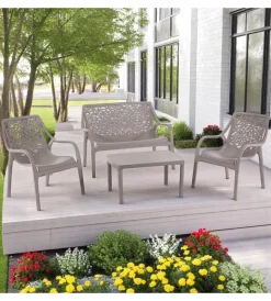 Mobili Da Giardino E Accessori|Set da giardino "honolulu" in polipropilene taupe 1 divano, 2 poltrone e 1 tavolino