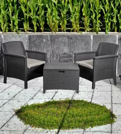 Mobili Da Giardino E Accessori|Set da giardino "malindi balcony" in polipropilene con cuscini antracite 2 sedute e tavolino