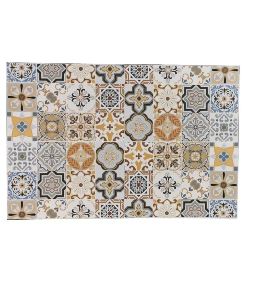 Mobili Da Giardino E Accessori- Set da giardino rettangolare essenza "sicily" in acciaio effetto maiolica 4 sedie 1 tavolo