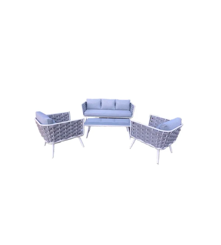 New Set da giardino riviera "bucaneve" in alluminio colore bianco e grigio, 4 sedute e un tavolino Mobili Da Giardino E Accessori