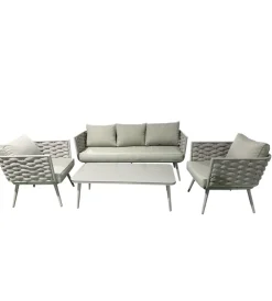 Mobili Da Giardino E Accessori- Set da giardino riviera "bucaneve" in alluminio tortora, 4 sedute e un tavolino