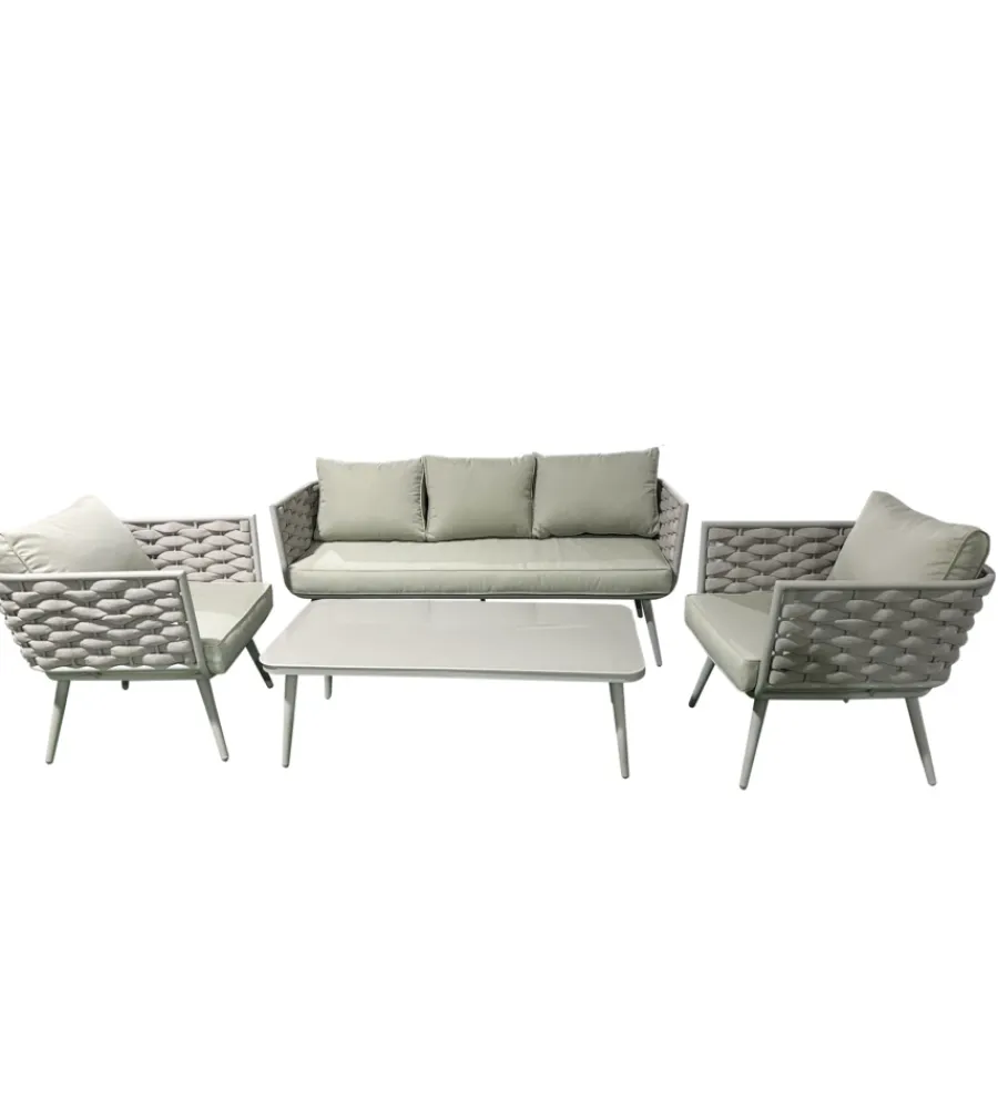 Mobili Da Giardino E Accessori- Set da giardino riviera "bucaneve" in alluminio tortora, 4 sedute e un tavolino