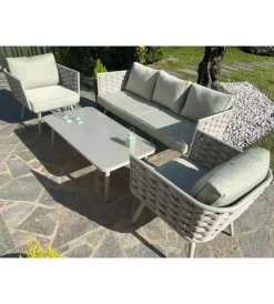 Mobili Da Giardino E Accessori- Set da giardino riviera "bucaneve" in alluminio tortora, 4 sedute e un tavolino