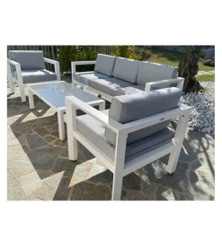 New Set da giardino riviera "hibiscus" in alluminio bianco e grigio chiaro, 5 sedute e un tavolino Mobili Da Giardino E Accessori