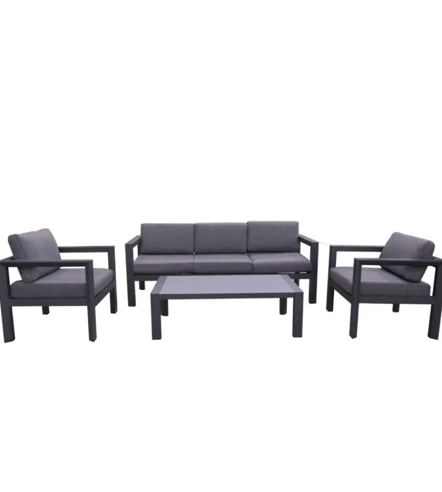 Mobili Da Giardino E Accessori- Set da giardino riviera "hibiscus" in alluminio antracite e grigio chiaro, 5 sedute e un tavolino