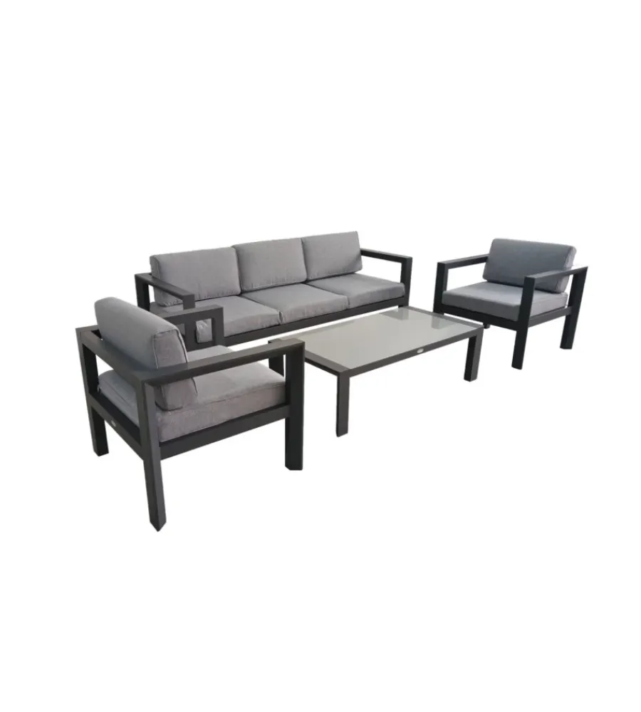 Mobili Da Giardino E Accessori- Set da giardino riviera "hibiscus" in alluminio antracite e grigio chiaro, 5 sedute e un tavolino