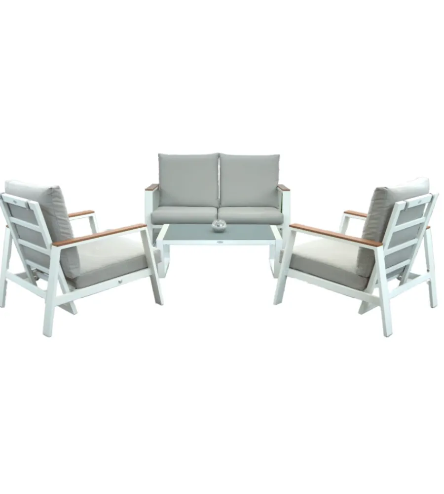 Clearance Set da giardino riviera "ninfea" in alluminio colore bianco grigio chiaro, 4 sedute e un tavolino Mobili Da Giardino E Accessori