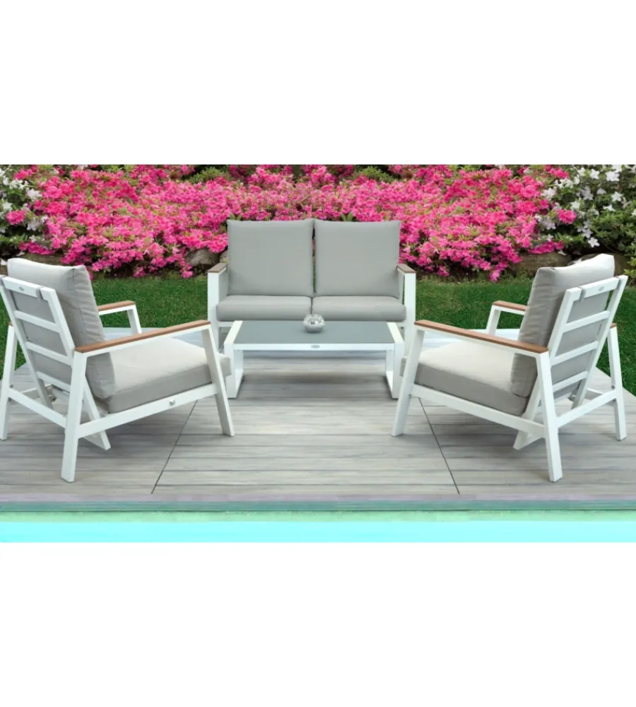 Clearance Set da giardino riviera "ninfea" in alluminio colore bianco grigio chiaro, 4 sedute e un tavolino Mobili Da Giardino E Accessori