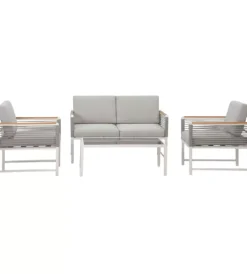 Hot Set da giardino riviera "papavero" bianco e grigio chiaro con 4 posti e tavolino Mobili Da Giardino E Accessori