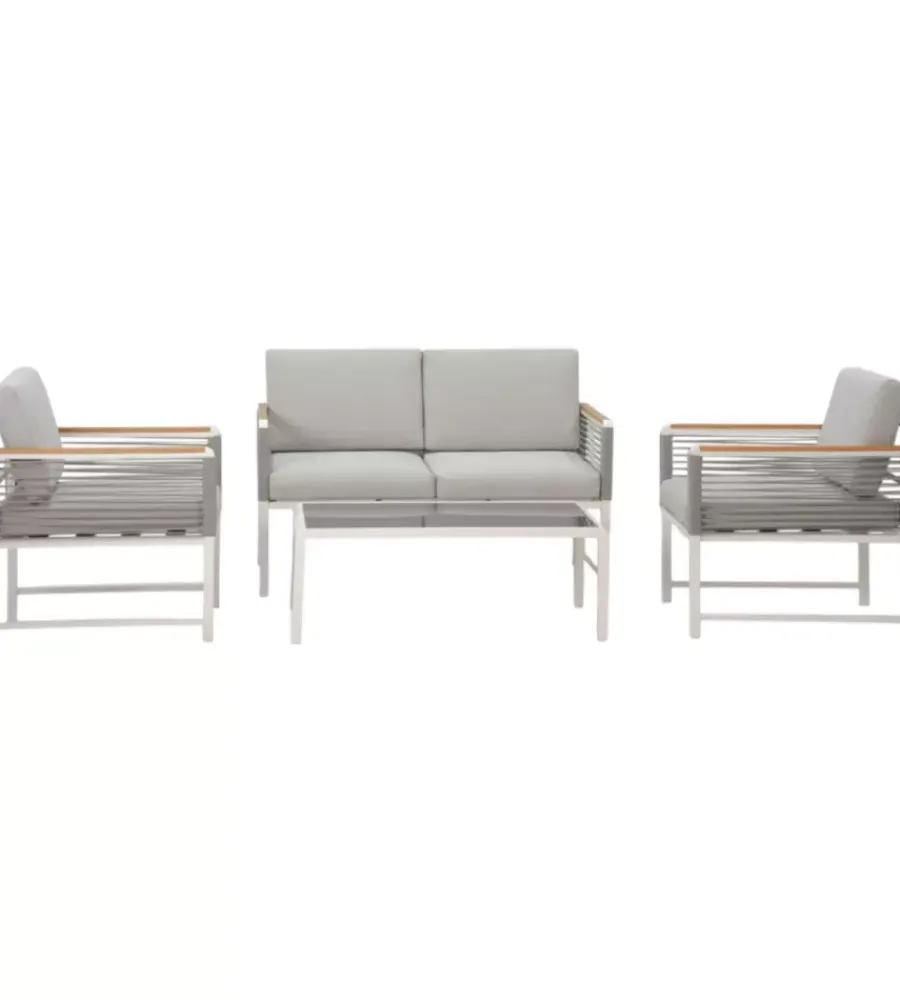 Hot Set da giardino riviera "papavero" bianco e grigio chiaro con 4 posti e tavolino Mobili Da Giardino E Accessori