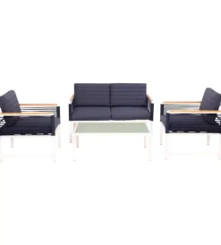 Set da giardino riviera "papavero" bianco e blu con 4 posti e tavolino Mobili Da Giardino E Accessori