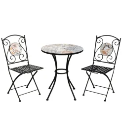 Hot Set da giardino rotondo essenza "sicily" in acciaio effetto maiolica 2 sedie 1 tavolo Mobili Da Giardino E Accessori