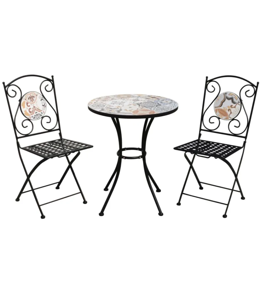 Hot Set da giardino rotondo essenza "sicily" in acciaio effetto maiolica 2 sedie 1 tavolo Mobili Da Giardino E Accessori