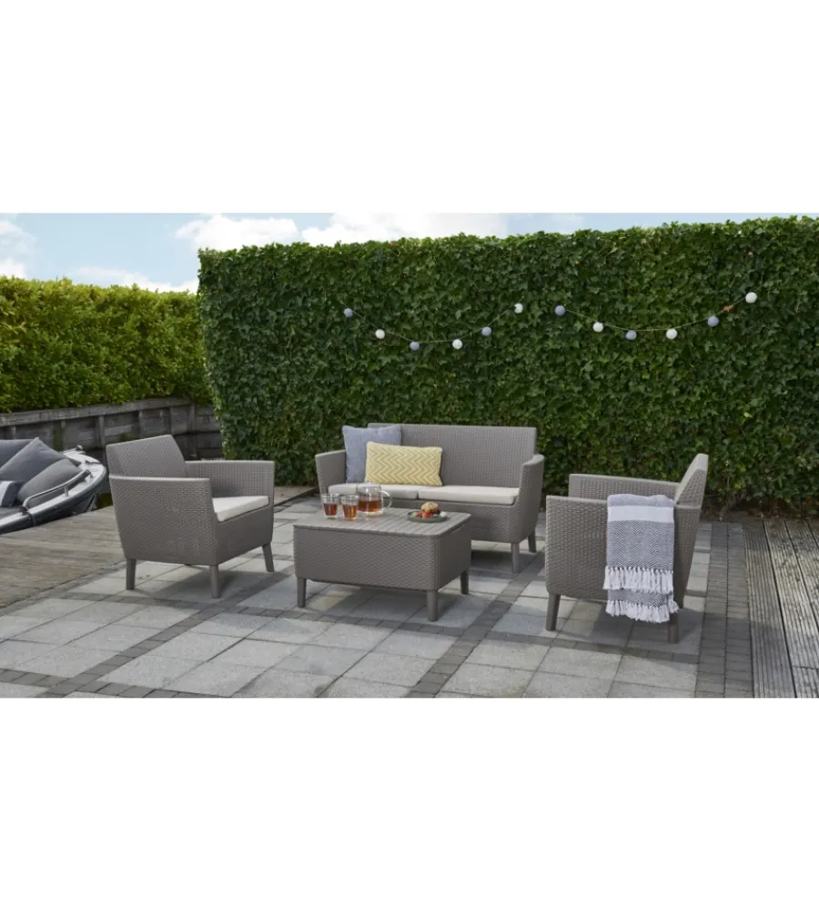 Mobili Da Giardino E Accessori-Keter Set da giardino "salemo lounge" con 2 poltrone, divano a 2 posti e tavolino, colore cappuccino -