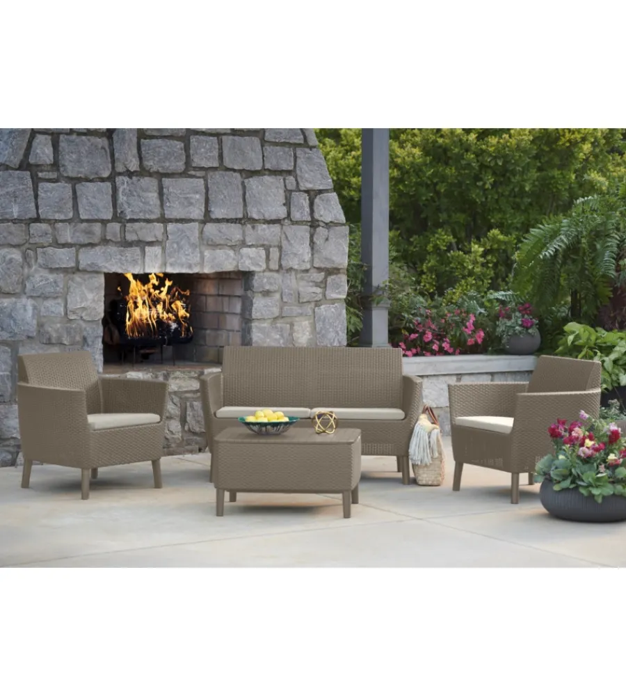 Mobili Da Giardino E Accessori-Keter Set da giardino "salemo lounge" con 2 poltrone, divano a 2 posti e tavolino, colore cappuccino -