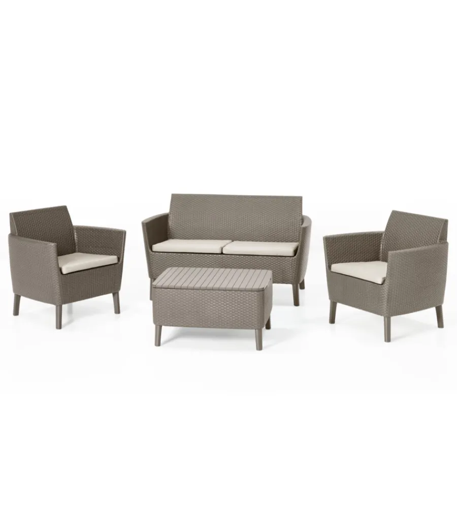 Mobili Da Giardino E Accessori-Keter Set da giardino "salemo lounge" con 2 poltrone, divano a 2 posti e tavolino, colore cappuccino -