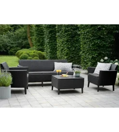 Keter Mobili Da Giardino E Accessori|Set da giardino "salemo lounge" con 2 poltrone, divano 3 posti e tavolino, colore grafite - .