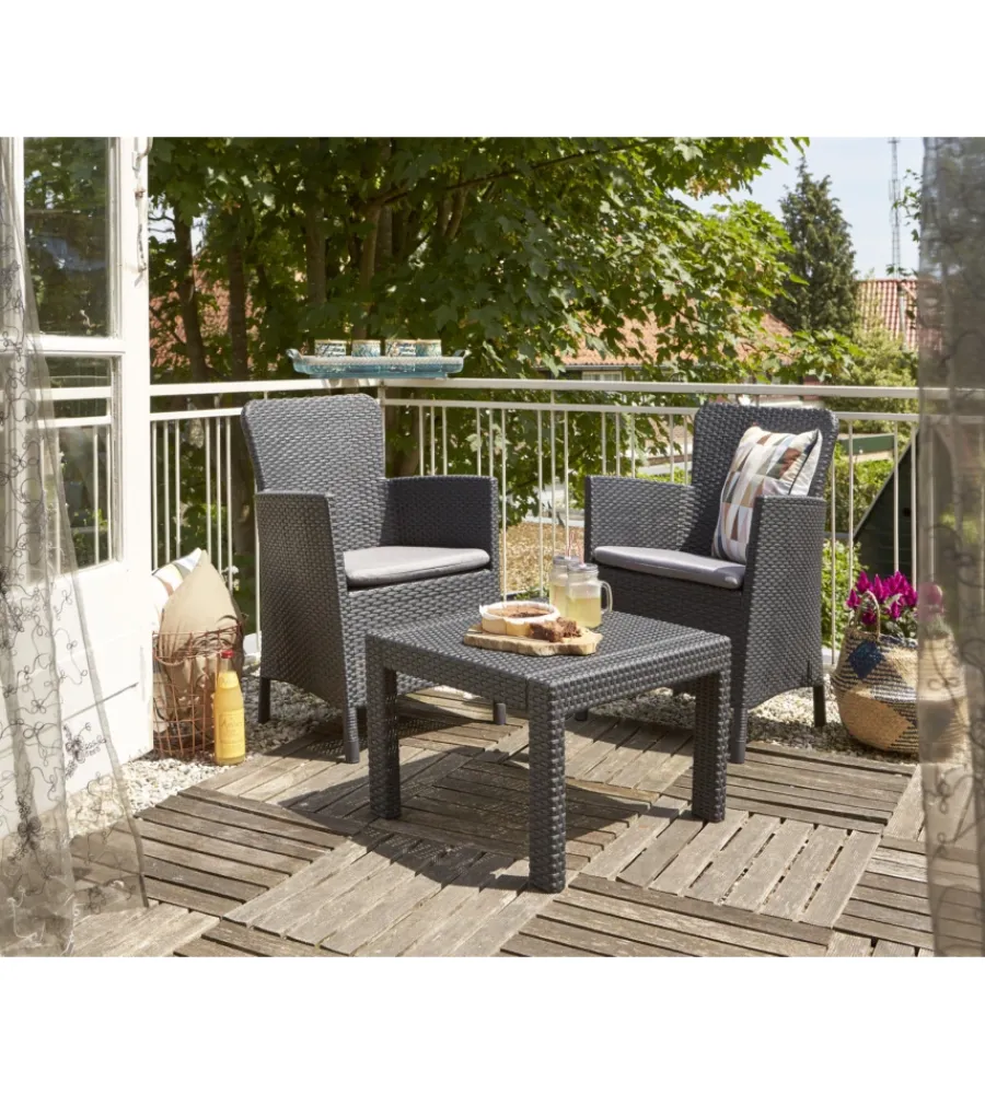 Keter Mobili Da Giardino E Accessori|Set da giardino "salvador balcony" con 2 poltrone e tavolo, colore grafite -