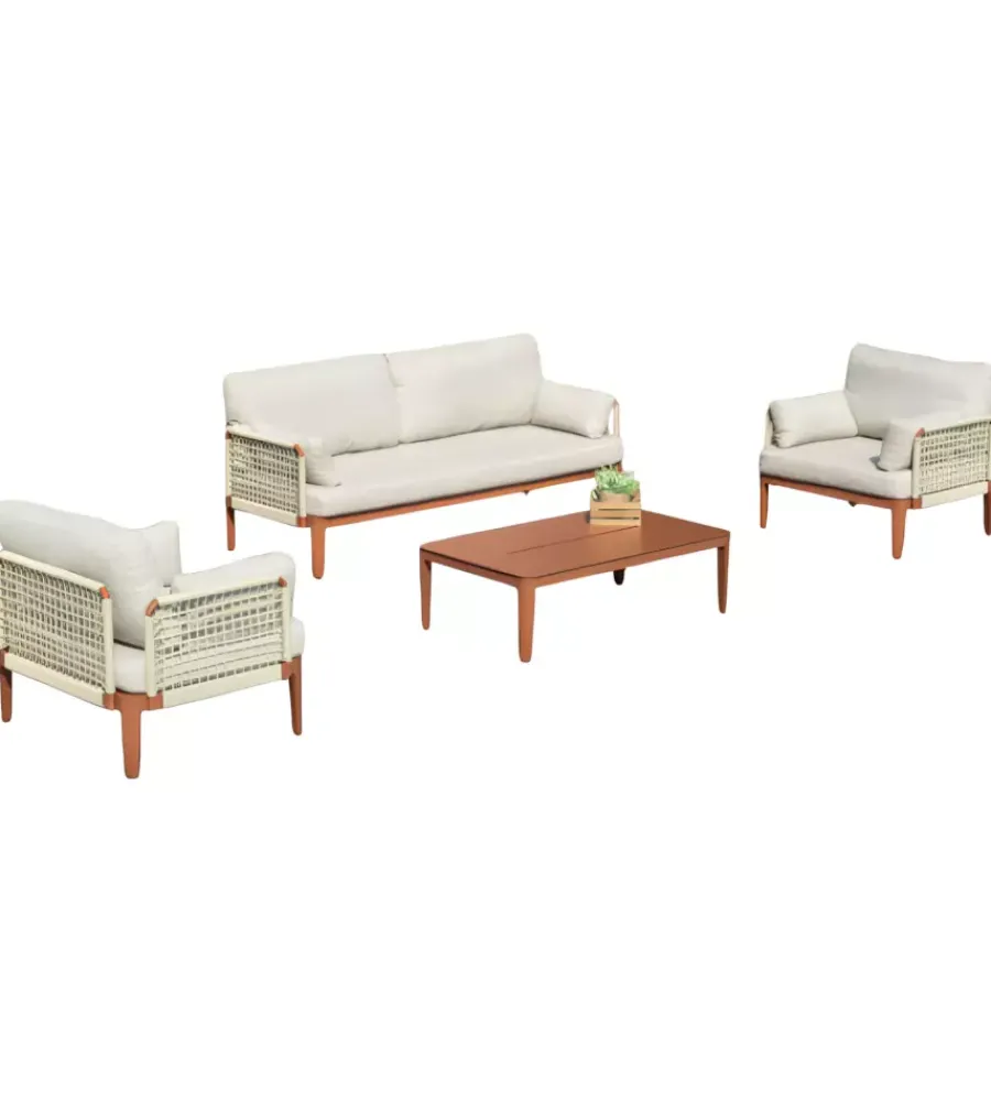 Mobili Da Giardino E Accessori|Set da giardino solaria "bandol" in alluminio rosso e corda beige 5 sedute e tavolino