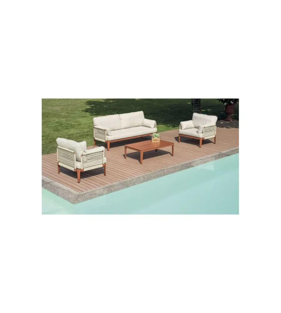 Mobili Da Giardino E Accessori|Set da giardino solaria "bandol" in alluminio rosso e corda beige 5 sedute e tavolino