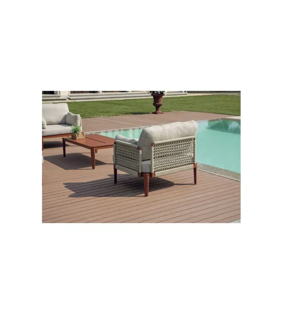 Mobili Da Giardino E Accessori|Set da giardino solaria "bandol" in alluminio rosso e corda beige 5 sedute e tavolino