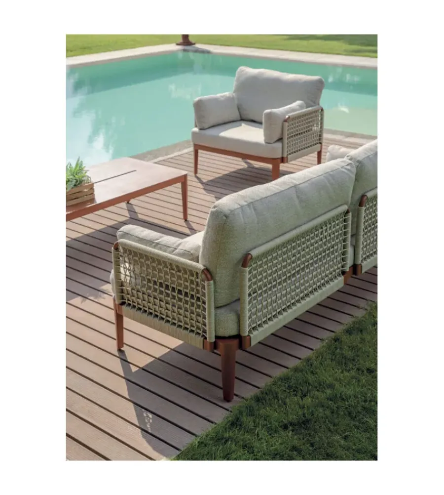 Mobili Da Giardino E Accessori|Set da giardino solaria "bandol" in alluminio rosso e corda beige 5 sedute e tavolino