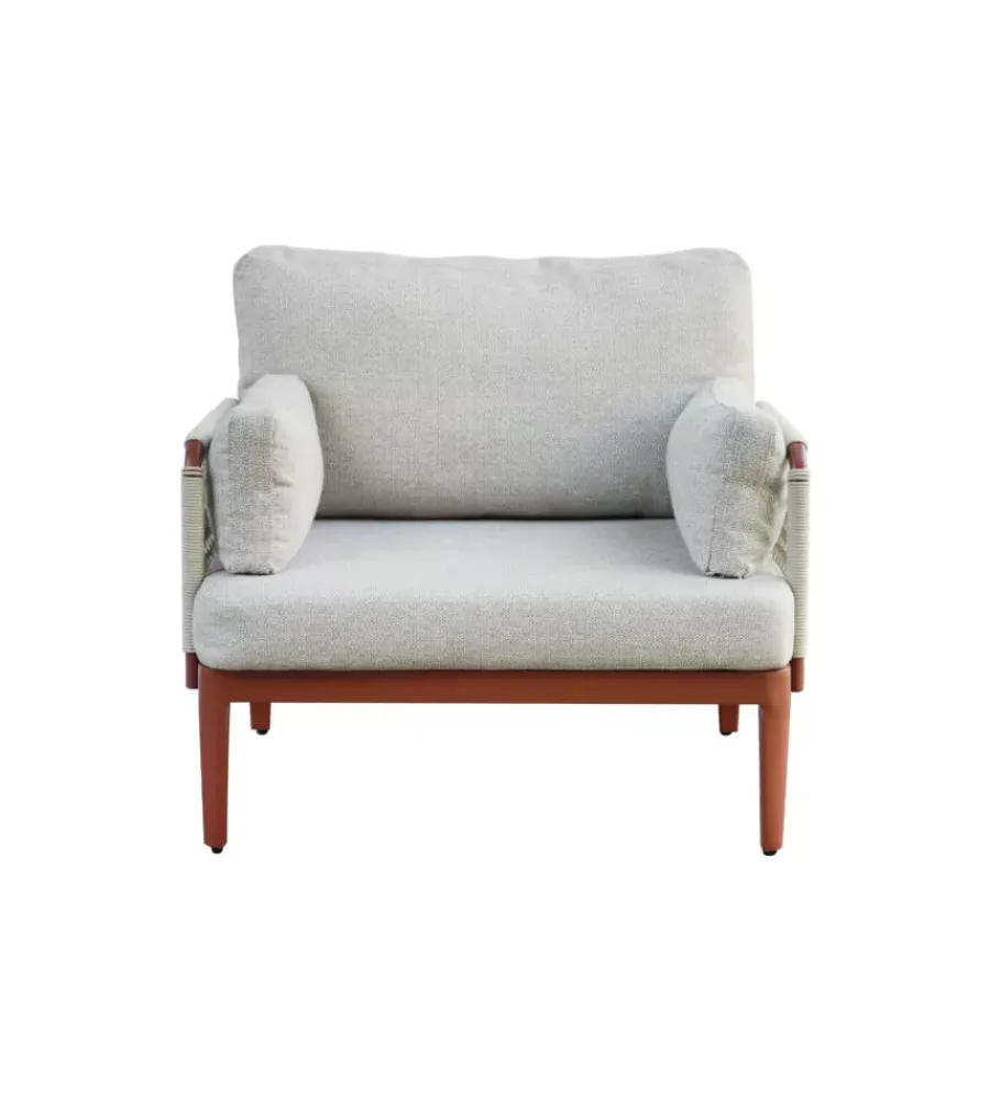 Mobili Da Giardino E Accessori|Set da giardino solaria "bandol" in alluminio rosso e corda beige 5 sedute e tavolino