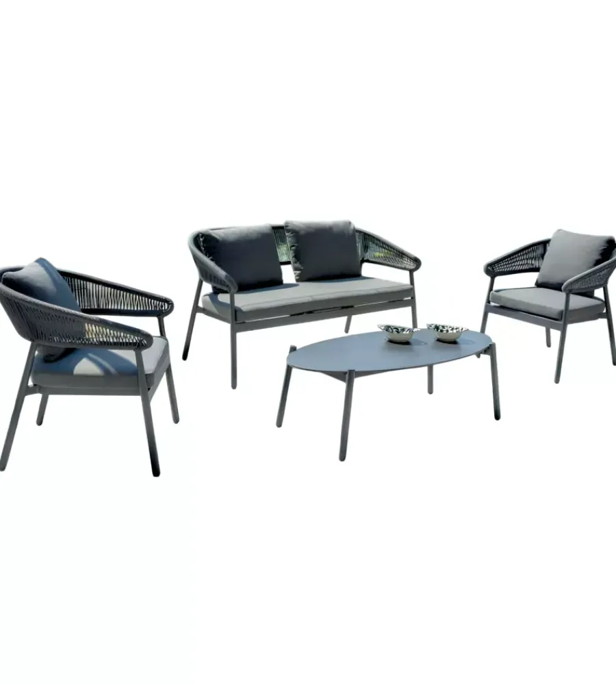 Mobili Da Giardino E Accessori|Set da giardino solaria "cap-ferrat" in alluminio antracite e grigio chiaro 3 sedute e 1 tavolino