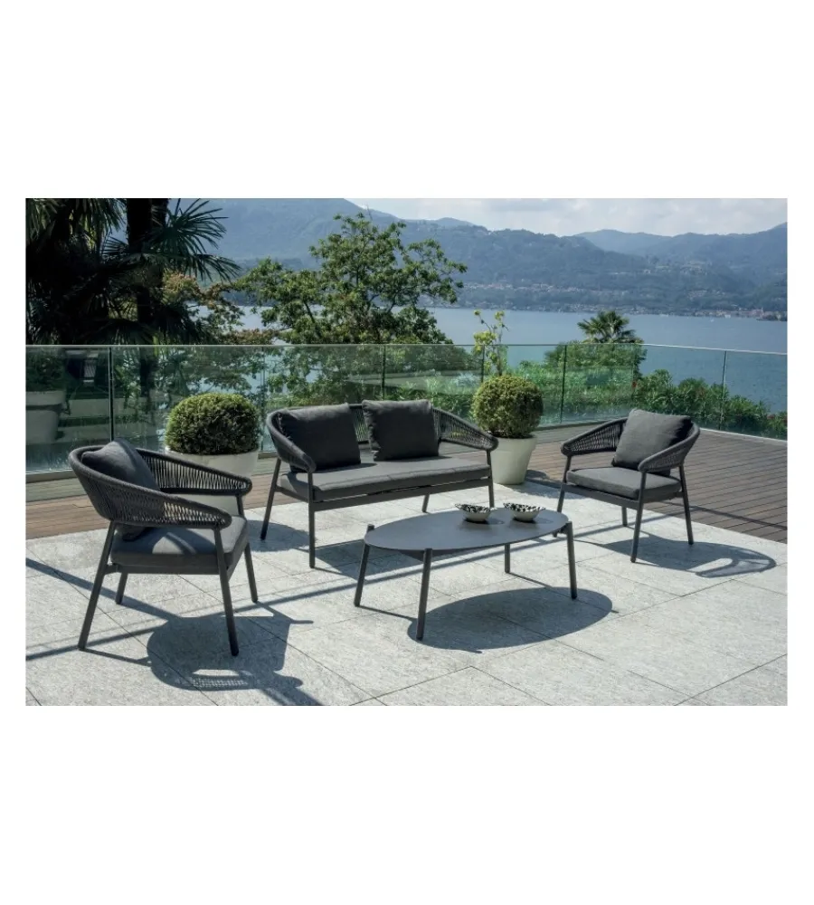 Mobili Da Giardino E Accessori|Set da giardino solaria "cap-ferrat" in alluminio antracite e grigio chiaro 3 sedute e 1 tavolino