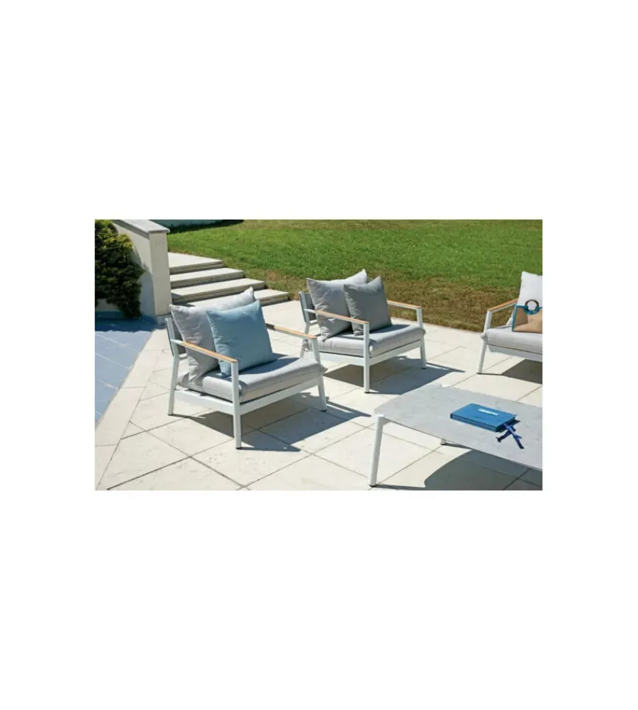 Mobili Da Giardino E Accessori|Set da giardino solaria "cassis" in alluminio bianco e teak 5 sedute e tavolino
