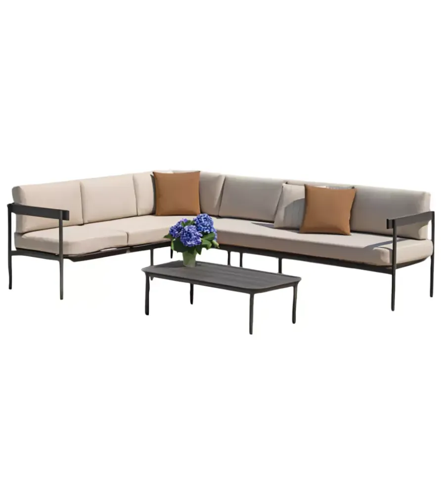 Discount Set da giardino solaria "torvaianica" in alluminio antracite sabbia 6 sedute e 1 tavolino Mobili Da Giardino E Accessori
