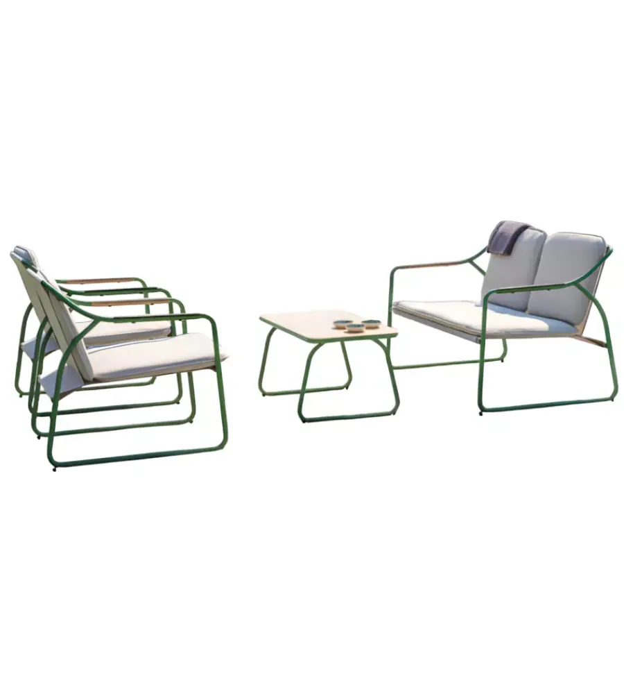Mobili Da Giardino E Accessori- Set da giardino solaria "tinos" in ferro verde 4 sedute e 1 tavolino