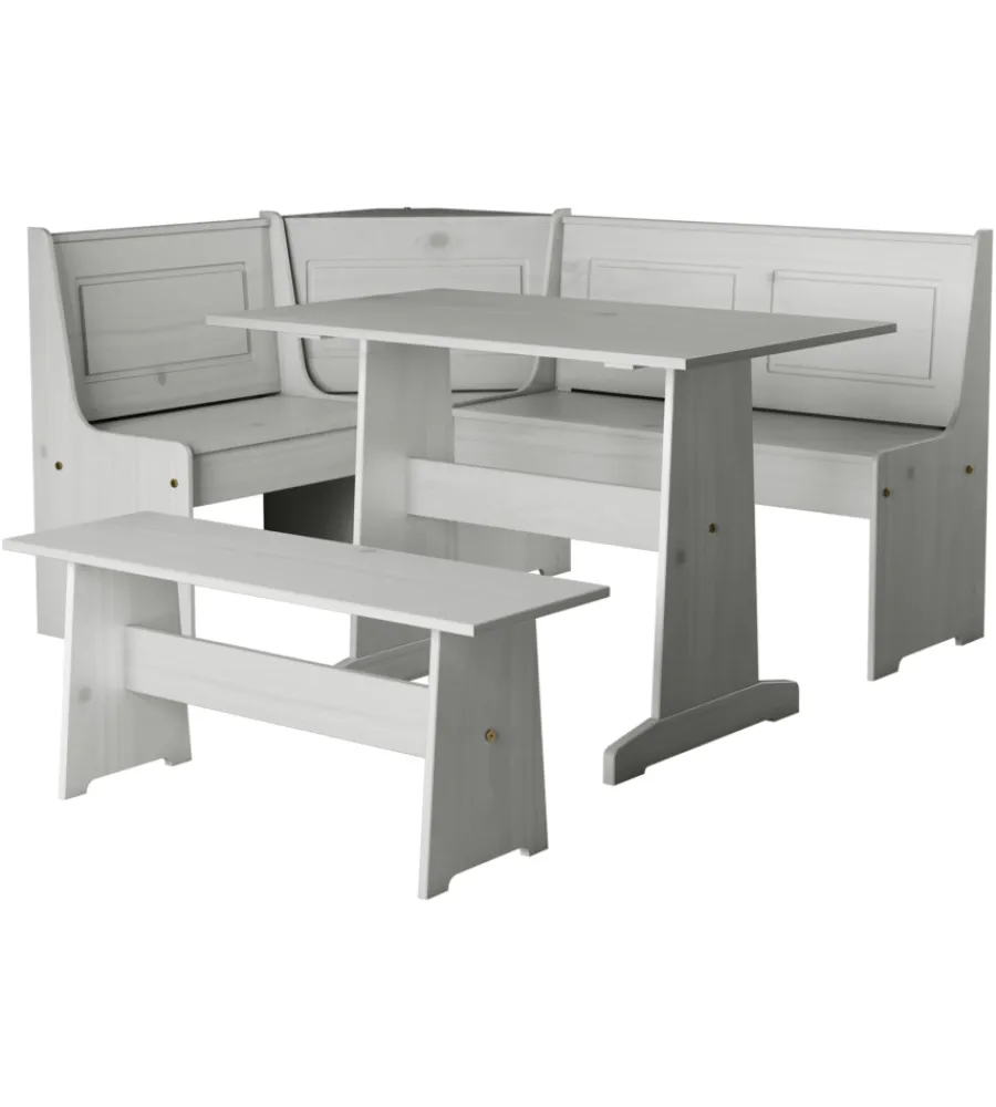 BellaHome Tavoli|Set giropanca ad angolo in pino massello con contenitore 163x122x87,5 cm